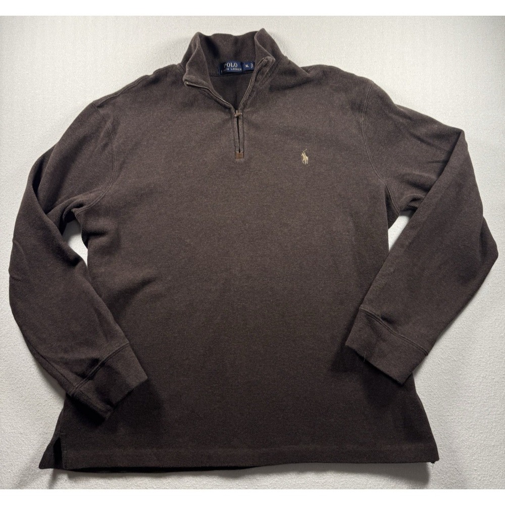 Polo Ralph Lauren Sweater Mens XL Brown 1/4 Zip Tall Cotton Pony Pullover